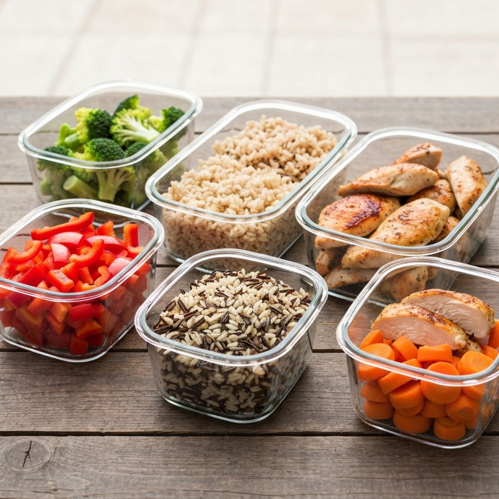Prepared ingredients in storage containers ready for the week